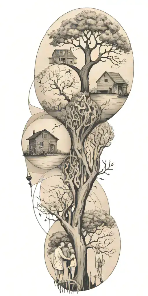 An Abstract Tattoo Depicting The Stages Of Life And Family Connections In A Minimalist Style