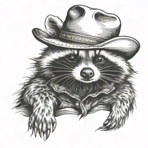 Raccoon Wearing Cowboy Hat Sitting