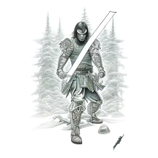 A Futuristic Rpg Character Wielding A Katana In A Dead Forest
