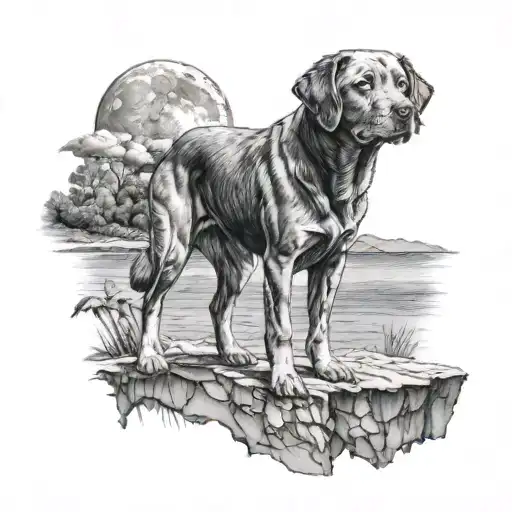 Labrador With Moon Merging Together