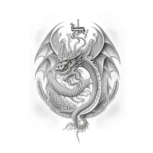 A Majestic Dragon With Religious Symbols Incorporated Into Its Scales