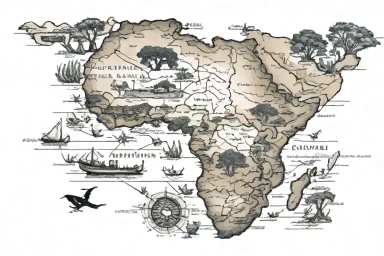 An African Map With A Line Head And Zambia Outlined