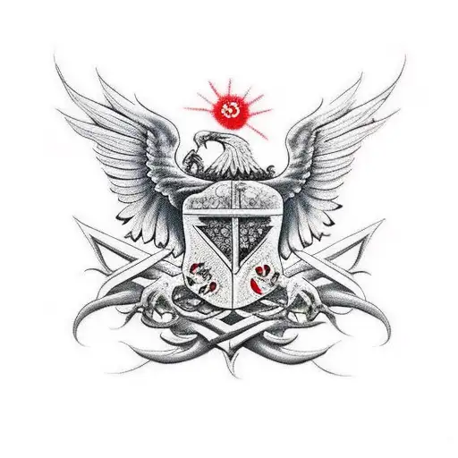 Double Headed Eagle With Blood Dripping From Claws And Red Eyes