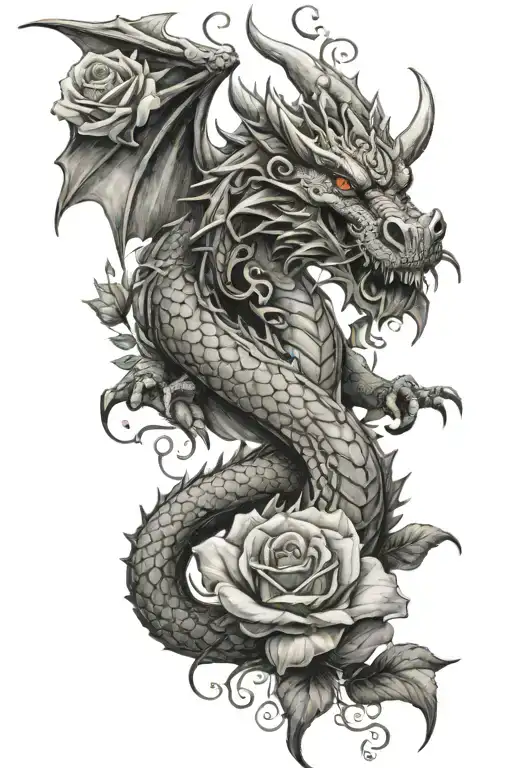 Dragon With Roses Coming