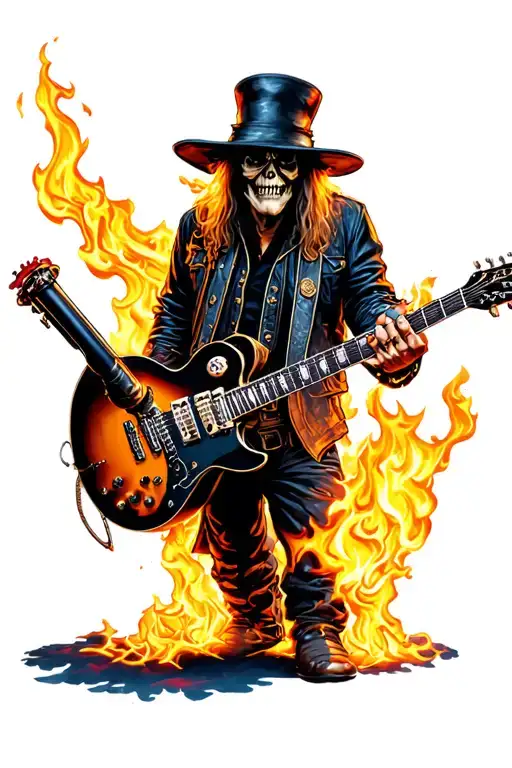 Iron Maiden Master Eddie Holding A Gibson Guitar In Flames
