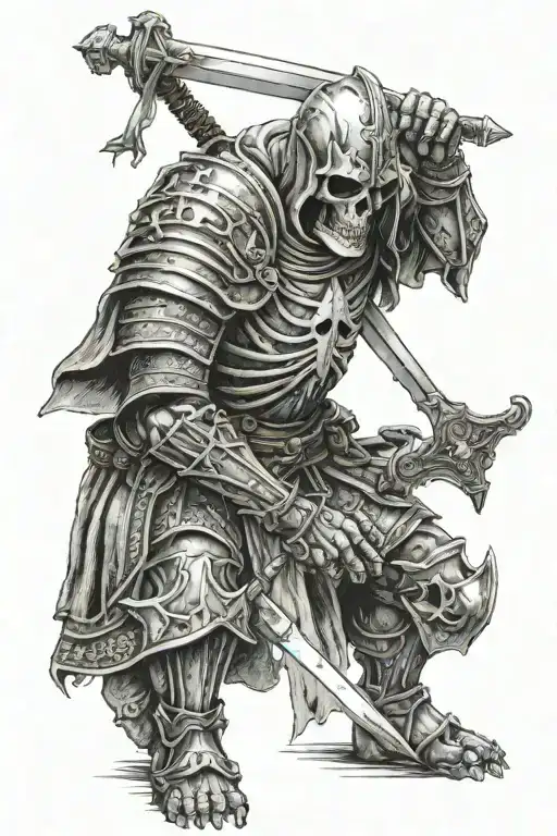 Skull Templar Knight Kneeling Holding Sword