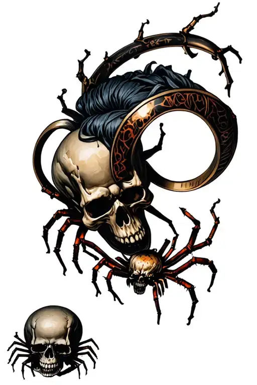 Horror -Style Tattoos With Demons Skulls With Rings Of Spiders Cemetery With Different Colors Horror