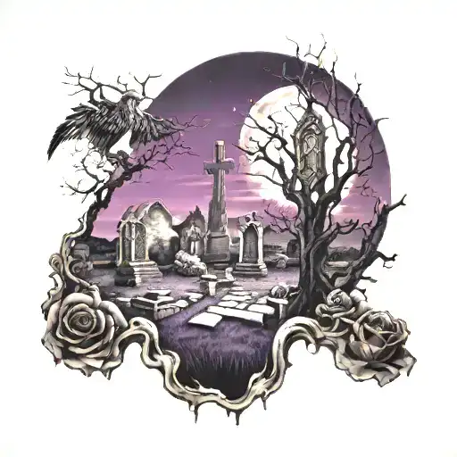 Graveyard Dark Purple Sky Full
