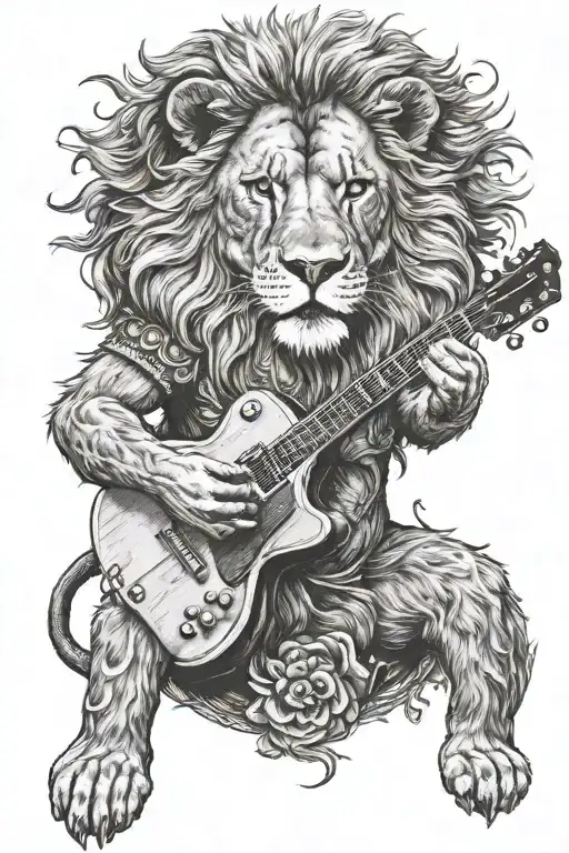 Lion Playing A Guitar