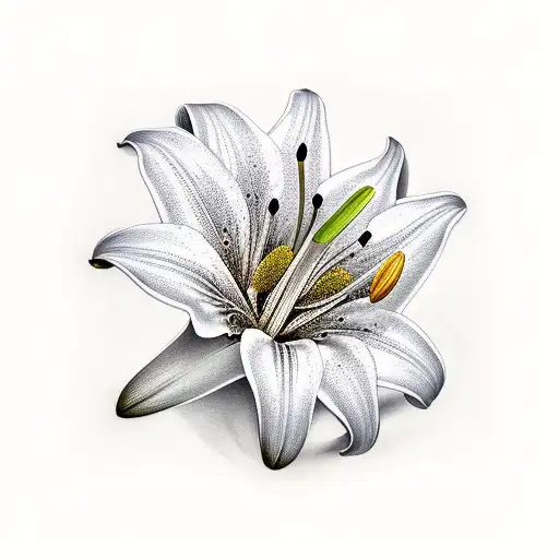 White Lily With Stem And Leave