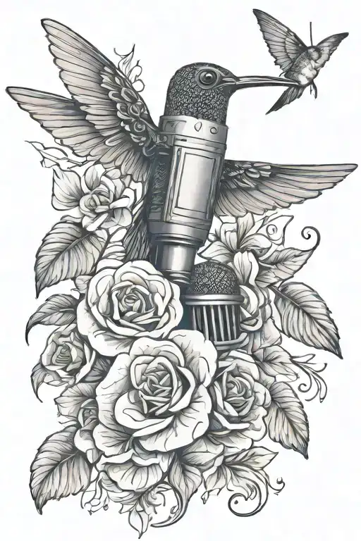 Microphone With Flowers And Hummingbird Hovering