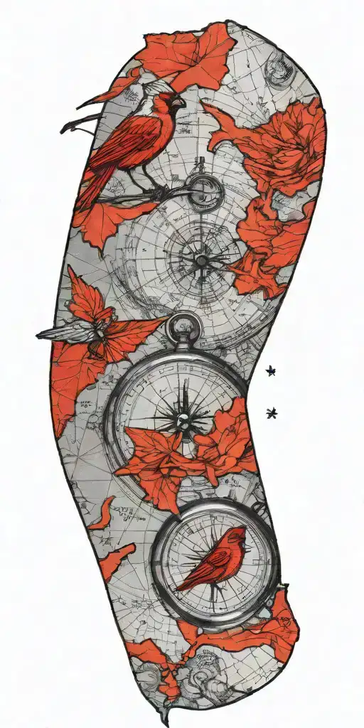 Black And Gray Map With Compass And A Red Cardinal