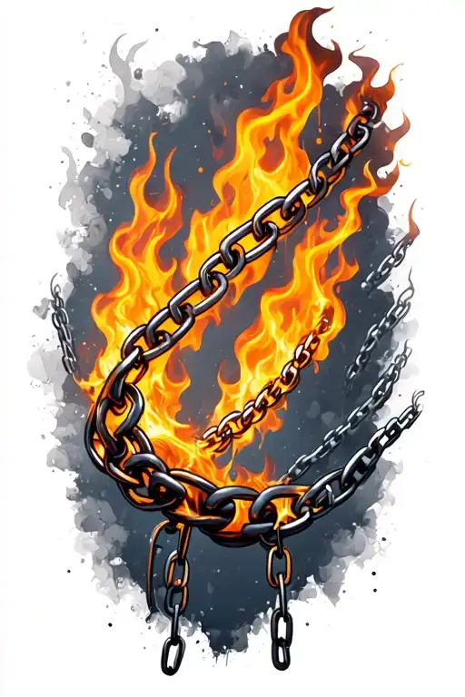 Chains Breaking Flames Left Arm