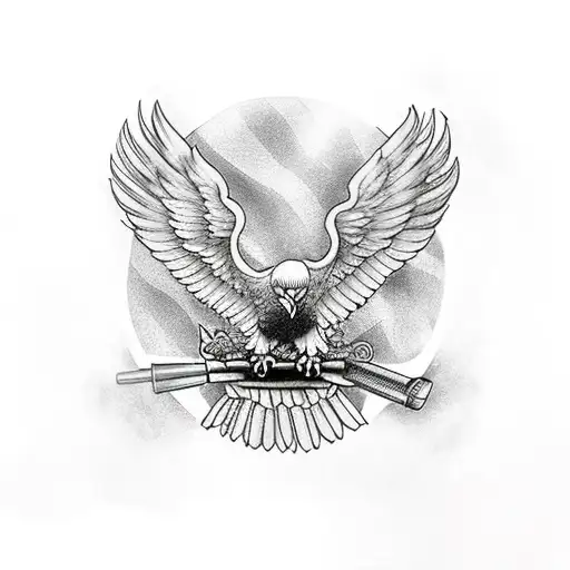 Eagle With American Flag Wings Holding A Flamethrower