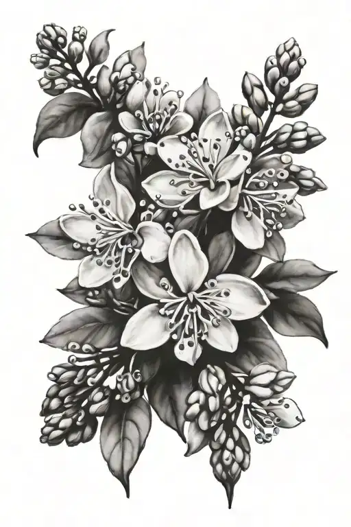 Black And White Watercolor Style Small Lilac Flowers