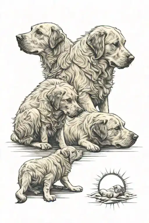 2 Yellow Labrodors With A Sun Shining