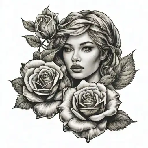 Girl Face And Rose Intertwined