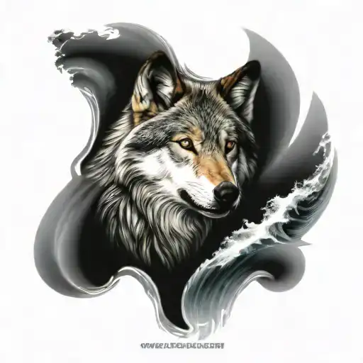 Wolf With Waves Crashing In The Background