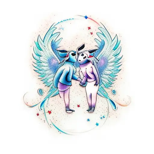 Stitch And Angel Couples Tattoo With Galaxy Background