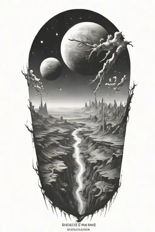 Futuristic Landscape In Space In Black And White