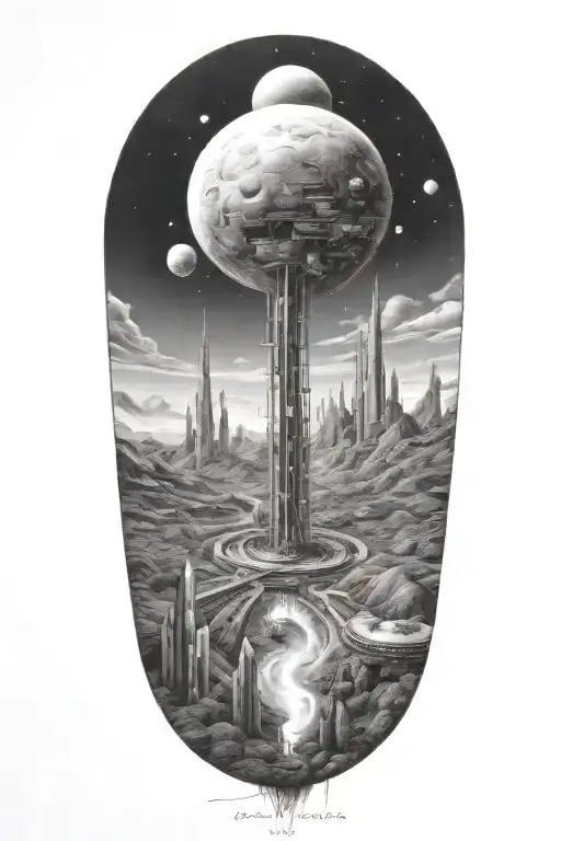 Futuristic Landscape Of Penises In Space In Black And White