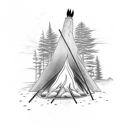 Native American Campfire And Smoke Filling The Air