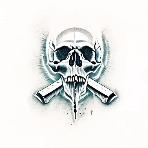 A Skull With Knives And Drops Of Blood