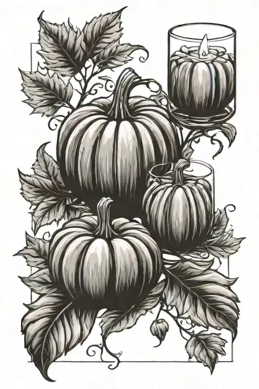 Pumpkin Candles Sunflower Leaves Intertwined