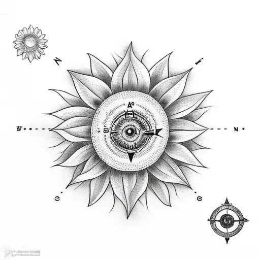 Sunflower In A Compass Pointing North