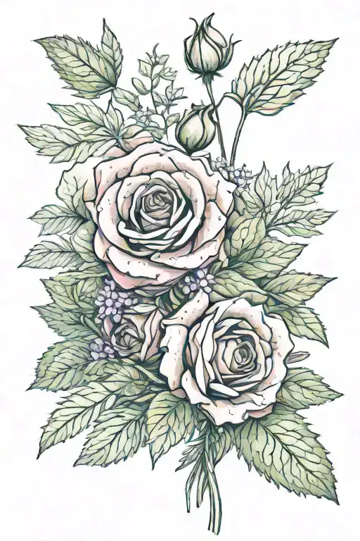 A Bouqette Of Italian Herbs Spiralled By A Roze