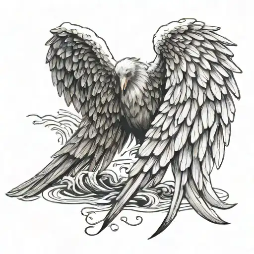 Angel Wings Guarded By An Ocean