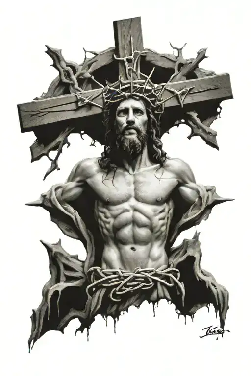Jesus On The Cross And Crown Of Thorns With Gates To Heaven