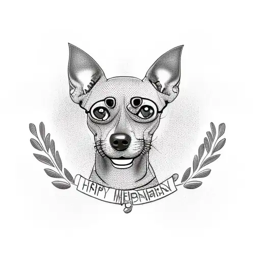 Pinscher Dog With A Happy Face And Flowers Around