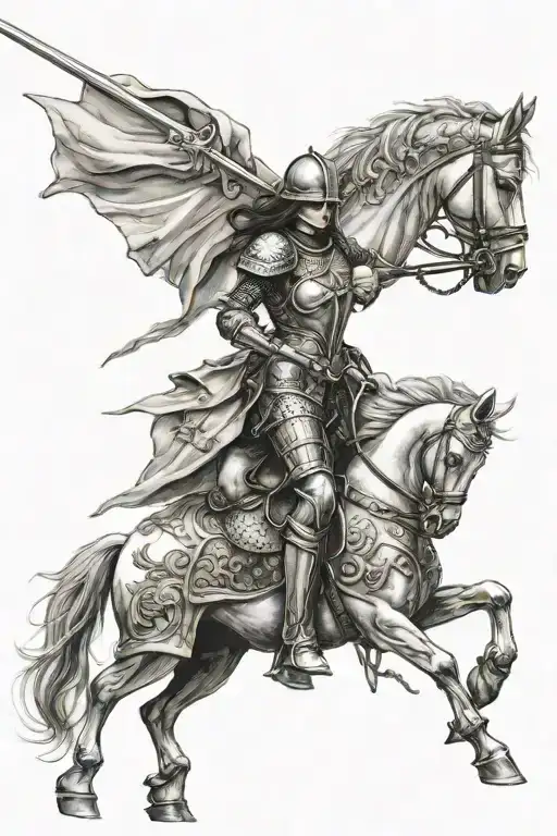 Female Knight With A Little Girl Back To Back