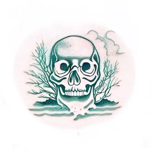 Deteriorating Skull With A Tree Growing Out Of It