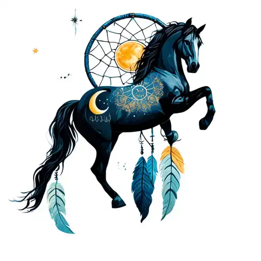 Horse On Back Legs With Dream Catcher With Sun And Moon