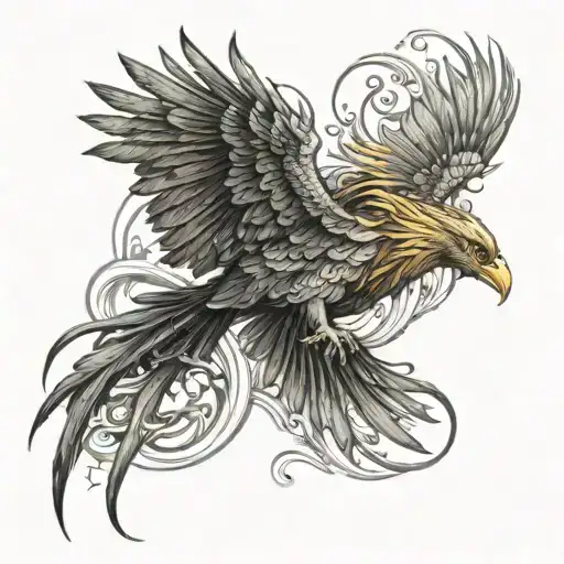 Phoenix Birds Fishing In A Sea