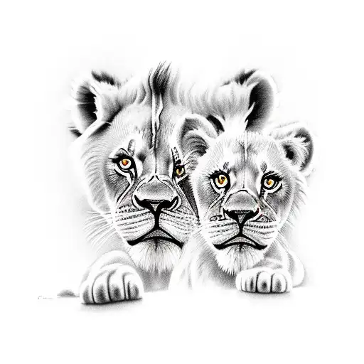 Lion King With 2 Cubs