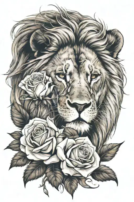 Lion Walking With Head Down And White Rose In Mouth