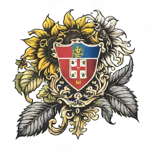 Portugal Coat Of Arms With A Sunflower In The Middle