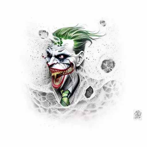 A Realistic Portrait Of The Joker With Spiders Crawling Out Of His Mouth