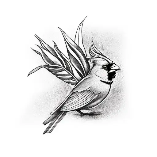 Cardinal Carrying A Bird Of Paradise Flower In Its Beak