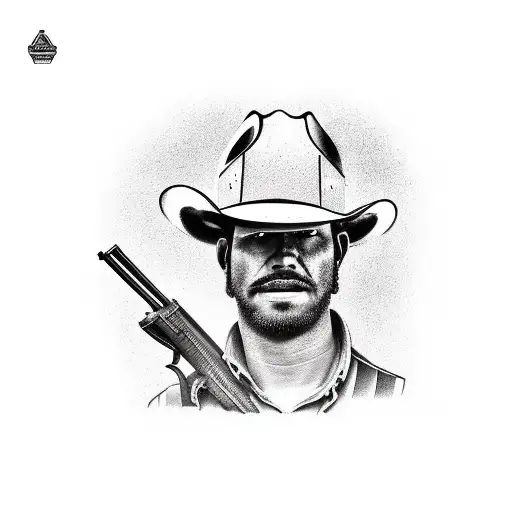 A Construction Worker Wearing A Cowboy Hat And Holding A Gun