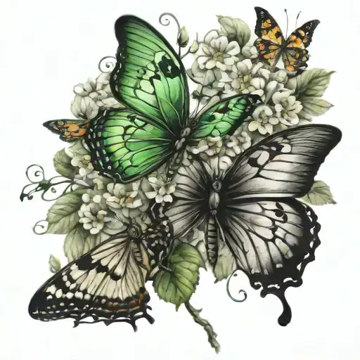 Forest Trees Fourleaf Clover Butterfly Flowers Intertwined