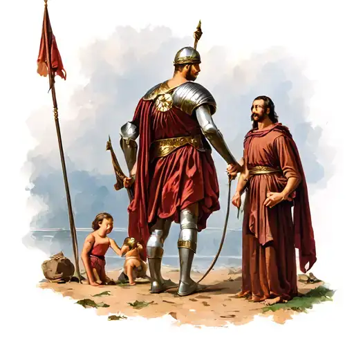 Roman Soldier Watching Over His Family