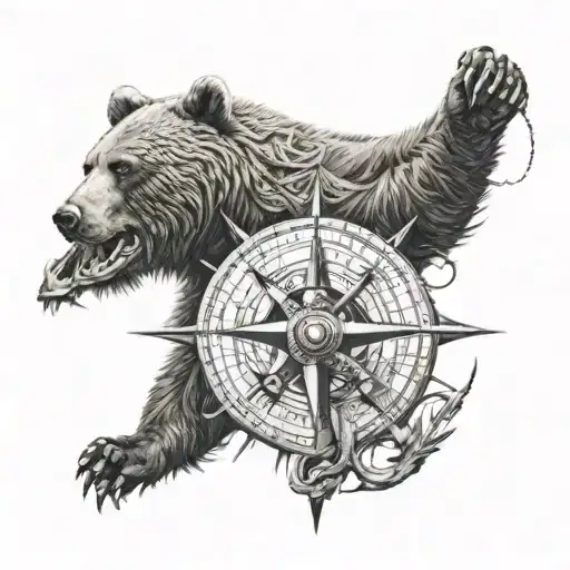 Bear Roaring With Compass With Anchor By His Side