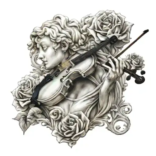 Marble Statue Of A Classical Musician Playing A Rose-shaped Violin