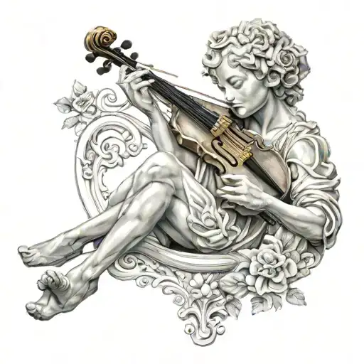 Marble Statue Of A Classical Musician Playing A Rose-shaped Violin