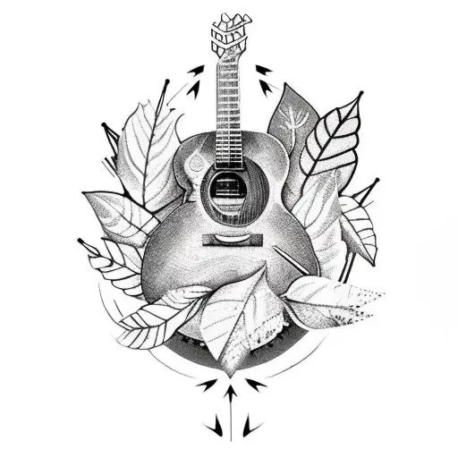 An Arrow Piercing Through A Guitar With Leaves And Flowers Sprouting From The Wound