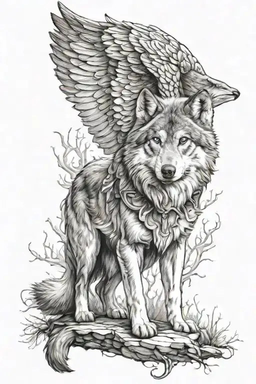 Guardian Angel Protecting Baby Wolf